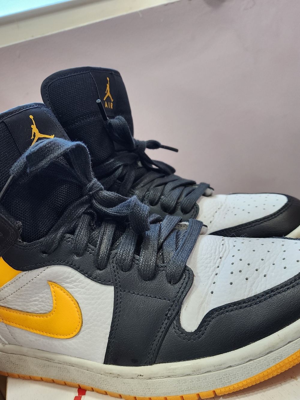 Jordan Women's High-Top Sneakers in Black, White & Yellow